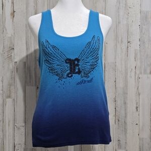 Vintage Ecko Red Blue Ombre Wing Graphic Racerback Y2K Bling Tank Top Size Large